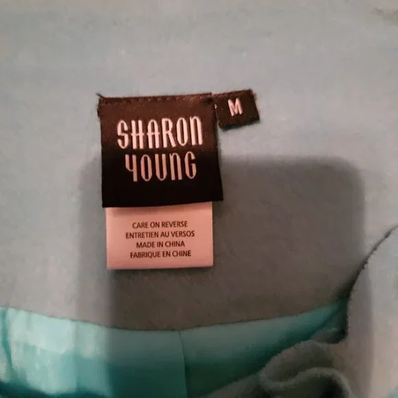 Vintage Sharon Young turquoise blue cutwork wool jacket.  Fully lined.  Size Med - Picture 8 of 12